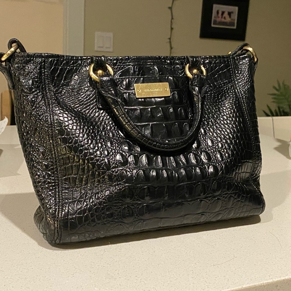 Brahmin black croc bag